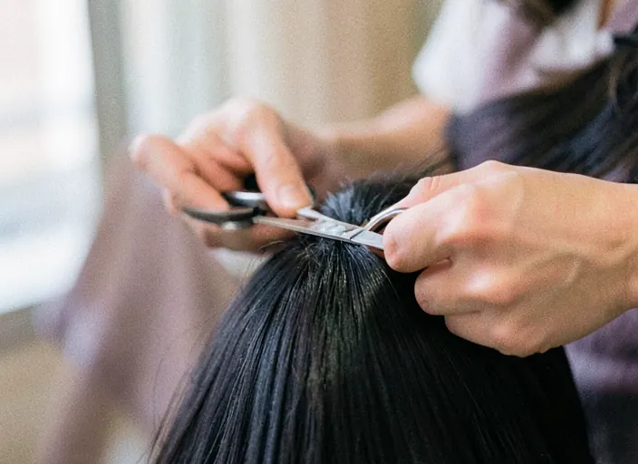 Tijera cortando las puntas del cabello
